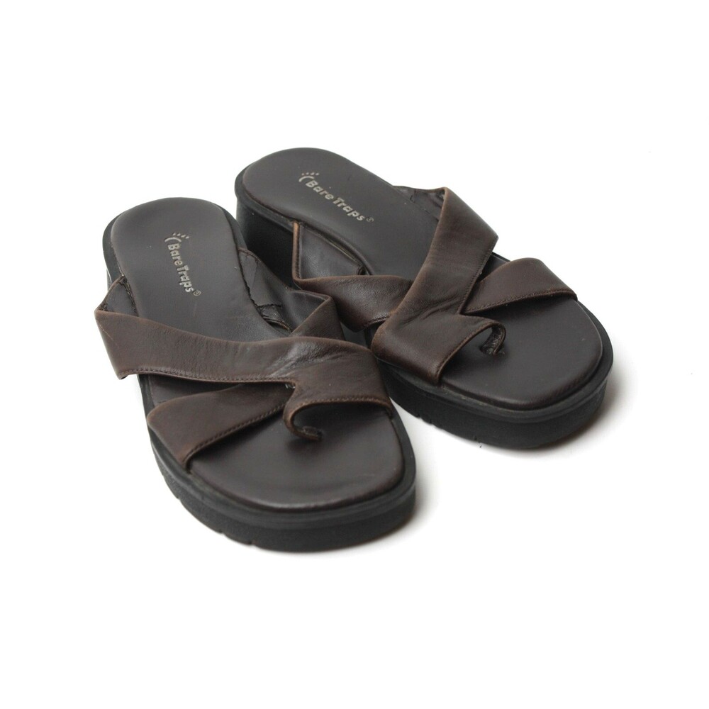Bare Traps Sandals Christy Womens sz 7M Brown Leather Strappy Chunky Slides